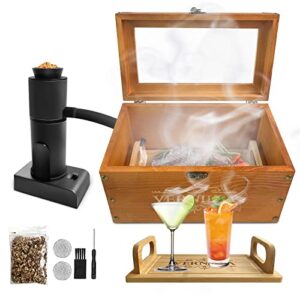 cocktail smoker box old fashioned whiskey infuser kit for drinks wooden smoker infuser box with portable smoking gun cocktail smoker kit