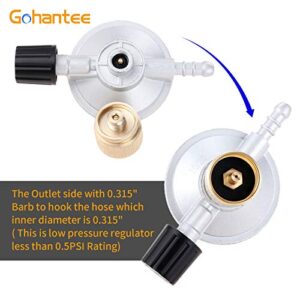 gohantee Propane Low Pressure Regulator Ajustable Flow with 8mm Barb Hose Connection Connect 1LB Disposal Bottle Valve for Camping Stove