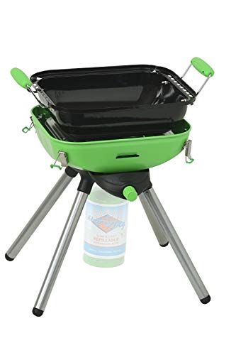 Flame King YSNVT-301 Multi-Function Portable Propane BBQ Grill Camp Stove, 8000 BTU 9.5 x 12 Inch Cooking Surface, Light Green/Black