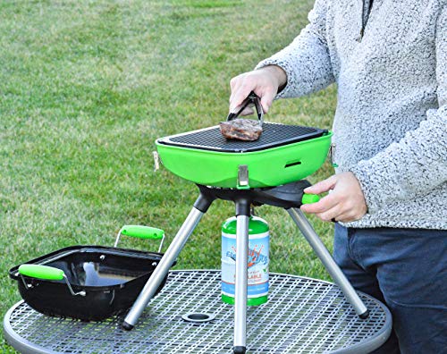 Flame King YSNVT-301 Multi-Function Portable Propane BBQ Grill Camp Stove, 8000 BTU 9.5 x 12 Inch Cooking Surface, Light Green/Black