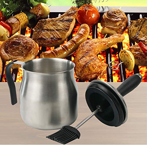 Sauce Pot and Basting Brush Pot Set Grill Gadgets for Men Grilling Smoking Meat Accessories Outdoor BBQ Gifts Kitchen Tools for Cooking Barbecue Pastry Baking Party Cakes Desserts