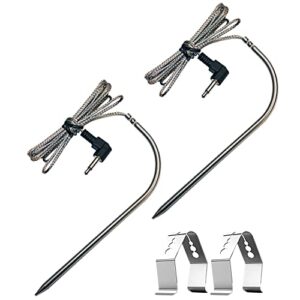 2-pack meat probe replacement for char-griller gravity fed 980 and akorn auto-kamado and camp chef wood pellet grills, with 2 pack probe clips