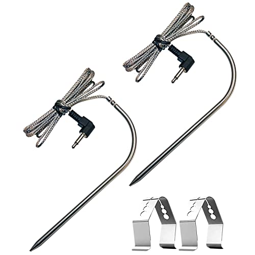 2-Pack Meat Probe Replacement for Char-Griller Gravity Fed 980 and Akorn auto-kamado and Camp Chef Wood Pellet Grills, with 2 Pack Probe Clips