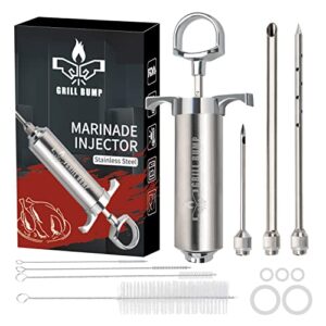 grill bump meat injector syringe kit with 3 professional marinade injector needles for bbq grill smoker, turkey and brisket; 2-oz large capacity, including paper user manual, recipe e-book (pdf)