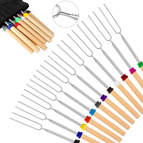 12 PCS Marshmallow Roasting Sticks, Telescoping Smores Sticks for Open Fire Pit, 32 Inch Long Marshmallow Toasting Barbecue Forks BBQ Smores Skewers for Campfire Camping Hotdog Hot Dog Bonfire Grill