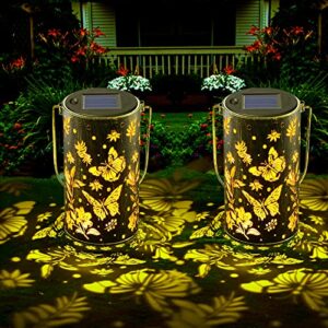 taomika 2 pack solar lanterns garden hanging solar lantern outdoor waterproof, solar lantern light butterfly solar lights for patio yard, pathway, fence, walkway, decorative lamp