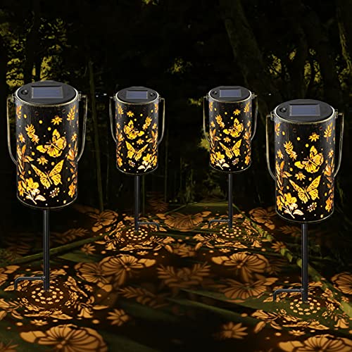 Taomika 2 Pack Solar Lanterns Garden Hanging Solar Lantern Outdoor Waterproof, Solar Lantern Light Butterfly Solar Lights for Patio Yard, Pathway, Fence, Walkway, Decorative Lamp