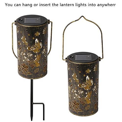 Taomika 2 Pack Solar Lanterns Garden Hanging Solar Lantern Outdoor Waterproof, Solar Lantern Light Butterfly Solar Lights for Patio Yard, Pathway, Fence, Walkway, Decorative Lamp