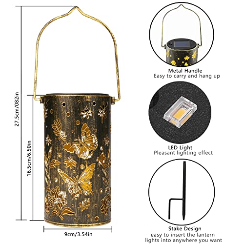 Taomika 2 Pack Solar Lanterns Garden Hanging Solar Lantern Outdoor Waterproof, Solar Lantern Light Butterfly Solar Lights for Patio Yard, Pathway, Fence, Walkway, Decorative Lamp