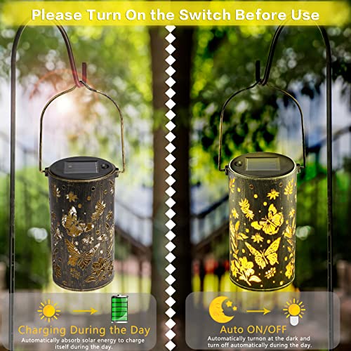 Taomika 2 Pack Solar Lanterns Garden Hanging Solar Lantern Outdoor Waterproof, Solar Lantern Light Butterfly Solar Lights for Patio Yard, Pathway, Fence, Walkway, Decorative Lamp