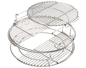 bbq expander rack kit, big green egg grill accessories large - includes 2-piece multi-function rack, 1-piece conveggtor basket, 2 half-moon grids, heavy-duty stainless