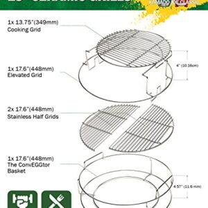 BBQ Expander Rack Kit, Big Green Egg Grill Accessories Large - Includes 2-Piece Multi-Function Rack, 1-Piece Conveggtor Basket, 2 Half-Moon Grids, Heavy-Duty Stainless