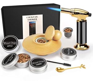cocktail smoker kit, old fashioned kit for whisky bourbon, with torch - four flavors smoking wood chips, drink smoker infuser kit , bar set, gifts for him/father/husband/friends（no butane