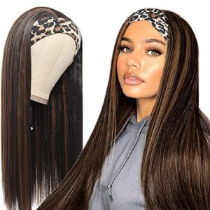 anglesbeauty headband wig for women 24 inch black/brown long highlights straight headband wig, premium syntheric headband wig natural glueless none lace front wigs with headbands & wig caps (24 inch, black/brown)