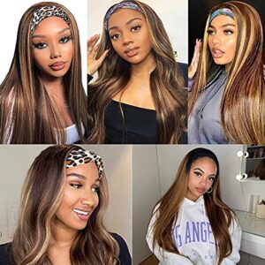 AnglesBeauty Headband Wig for Women 24 Inch Black/Brown Long Highlights Straight Headband Wig, Premium Syntheric Headband Wig Natural Glueless None Lace Front Wigs with Headbands & Wig Caps (24 Inch, Black/Brown)