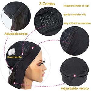 AnglesBeauty Headband Wig for Women 24 Inch Black/Brown Long Highlights Straight Headband Wig, Premium Syntheric Headband Wig Natural Glueless None Lace Front Wigs with Headbands & Wig Caps (24 Inch, Black/Brown)