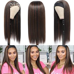 AnglesBeauty Headband Wig for Women 24 Inch Black/Brown Long Highlights Straight Headband Wig, Premium Syntheric Headband Wig Natural Glueless None Lace Front Wigs with Headbands & Wig Caps (24 Inch, Black/Brown)