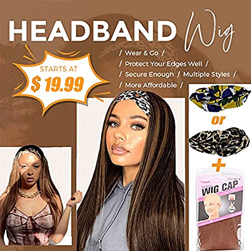 AnglesBeauty Headband Wig for Women 24 Inch Black/Brown Long Highlights Straight Headband Wig, Premium Syntheric Headband Wig Natural Glueless None Lace Front Wigs with Headbands & Wig Caps (24 Inch, Black/Brown)
