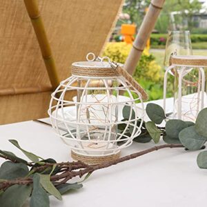 7.5" White Battery Operated Metal Cage Lantern with LED Fairy Lights, Decorative Table Lamp with Timer Function for Indoor Use