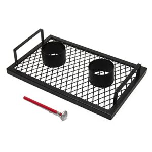 veristic accents heavy duty double beer can chicken roasting tray - holds 2 large birds - large handles - beer can chicken holder for grill and smoker - complete with portable meat thermometer