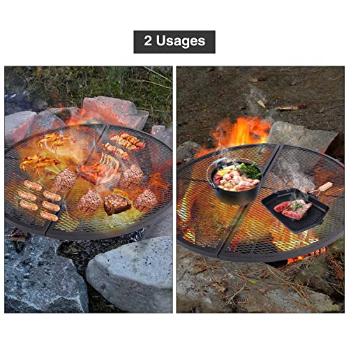Lineslife X-Marks Fire Pit Cooking Grill Grates Portable, Heavy Duty Folding Round Campfire Grill Grate with Handles for Outdoor BBQ Cooking, Black 30 Inch