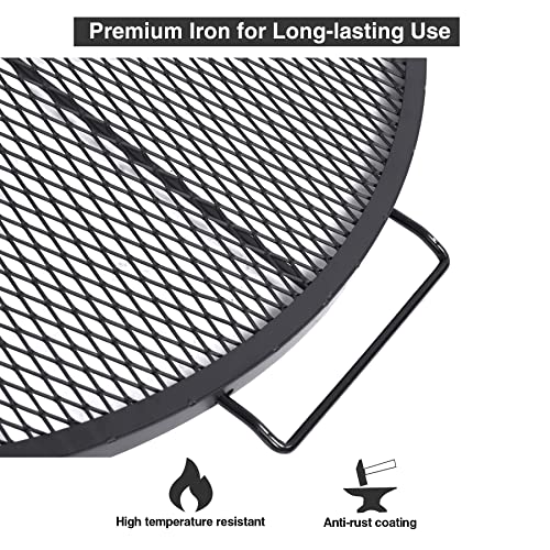 Lineslife X-Marks Fire Pit Cooking Grill Grates Portable, Heavy Duty Folding Round Campfire Grill Grate with Handles for Outdoor BBQ Cooking, Black 30 Inch