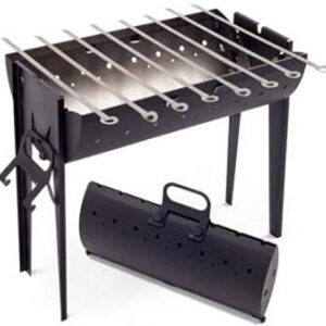 Mangal Grill Folding Steel 2mm Portable with 8 Shashlik Skewers - Bbq Kabob Kebab Grill Charcoal Firesense Barbecue - Brazier Shish Kebab Grill Mangal - Brazilian Kabob Manghal Armenian