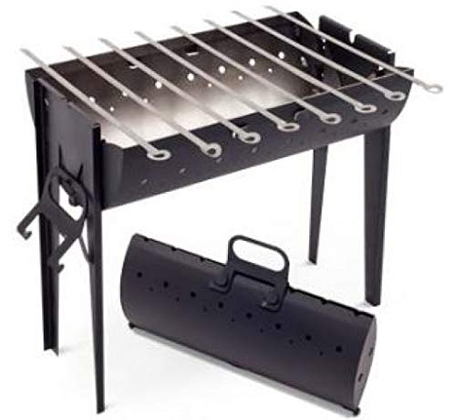 Mangal Grill Folding Steel 2mm Portable with 8 Shashlik Skewers - Bbq Kabob Kebab Grill Charcoal Firesense Barbecue - Brazier Shish Kebab Grill Mangal - Brazilian Kabob Manghal Armenian