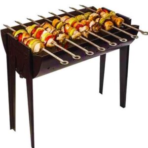 Mangal Grill Folding Steel 2mm Portable with 8 Shashlik Skewers - Bbq Kabob Kebab Grill Charcoal Firesense Barbecue - Brazier Shish Kebab Grill Mangal - Brazilian Kabob Manghal Armenian