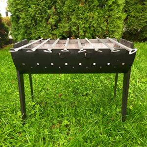 Mangal Grill Folding Steel 2mm Portable with 8 Shashlik Skewers - Bbq Kabob Kebab Grill Charcoal Firesense Barbecue - Brazier Shish Kebab Grill Mangal - Brazilian Kabob Manghal Armenian