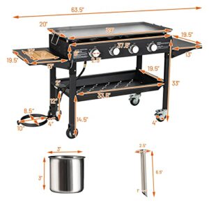 Giantex 36" Flat Top Gas Grill, 4 Burner Propane Cooking Griddle Station with 2 Foldable Side Tables, Bottom Shelf, Built-in Cutting Board, Professional Outdoor Gas Griddle for Restaurant Camping