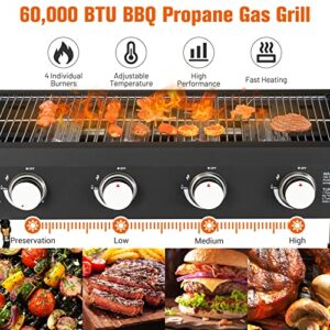 Giantex 36" Flat Top Gas Grill, 4 Burner Propane Cooking Griddle Station with 2 Foldable Side Tables, Bottom Shelf, Built-in Cutting Board, Professional Outdoor Gas Griddle for Restaurant Camping