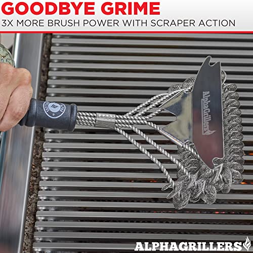 Grill Brush for Outdoor Grill Bristle Free - Heavy Duty 18" Grill Cleaner Brush Bristle Free & Grill Scraper - Stainless Steel Grill Accessories Tools - Extra Wide BBQ Brush for Grill Cleaning