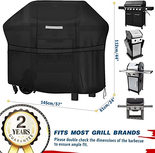 Grill Cover, BBQ Cover 58 inch, Waterproof BBQ Grill Cover,UV Resistant Barbecue Gas Grill Cover,Durable, Rip Resistant, Barbecue Grill Covers for Grills of Weber Char-Broil,Brinkmann (Black)