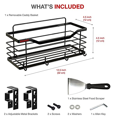 Qanuze Removable Griddle & BBQ Caddy Organizer – For All Blackstone 17”/22”/28” & 36” Griddles – Space Saving Storage for Grilling Tools & Accessories - Comes with Food Scraper