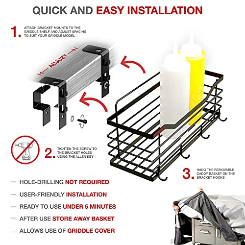 Qanuze Removable Griddle & BBQ Caddy Organizer – For All Blackstone 17”/22”/28” & 36” Griddles – Space Saving Storage for Grilling Tools & Accessories - Comes with Food Scraper