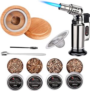 owayida cocktail smoker kit with torch, whiskey smoker kit, old fashioned cocktail kit, 4 flavors wood chips, bourbon whiskey gifts for men, dad and husband - great fathers day gifts (without butane)