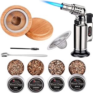 OWAYIDA Cocktail Smoker Kit with Torch, Whiskey Smoker Kit, Old Fashioned Cocktail Kit, 4 Flavors Wood Chips, Bourbon Whiskey Gifts for Men, Dad and Husband - Great Fathers Day Gifts (Without Butane)