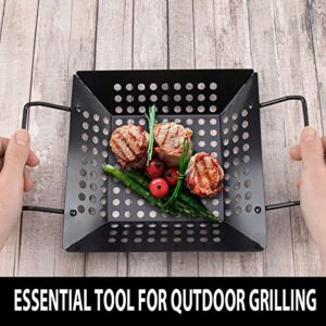 2 Pack Grill Basket, Grilling Pan Nonstick Grill Topper with Holes, BBQ Grill Tray Vegetable Grill Pans for Outdoor Grill, Grill Cookware Grill Accessories for Vegetable, Meat, Fish