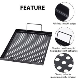 2 Pack Grill Basket, Grilling Pan Nonstick Grill Topper with Holes, BBQ Grill Tray Vegetable Grill Pans for Outdoor Grill, Grill Cookware Grill Accessories for Vegetable, Meat, Fish