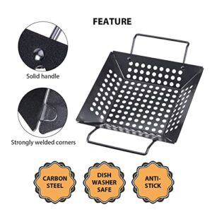 2 Pack Grill Basket, Grilling Pan Nonstick Grill Topper with Holes, BBQ Grill Tray Vegetable Grill Pans for Outdoor Grill, Grill Cookware Grill Accessories for Vegetable, Meat, Fish