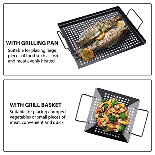 2 Pack Grill Basket, Grilling Pan Nonstick Grill Topper with Holes, BBQ Grill Tray Vegetable Grill Pans for Outdoor Grill, Grill Cookware Grill Accessories for Vegetable, Meat, Fish