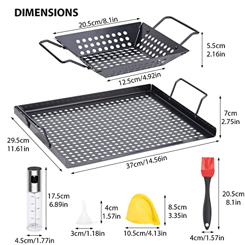 2 Pack Grill Basket, Grilling Pan Nonstick Grill Topper with Holes, BBQ Grill Tray Vegetable Grill Pans for Outdoor Grill, Grill Cookware Grill Accessories for Vegetable, Meat, Fish