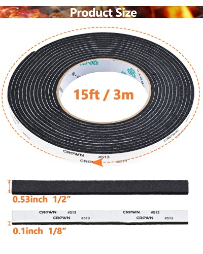 BAIPOK 1/2" x 1/8" High Temp Nomex BBQ Gasket Smoker Seal Self Stick Grill Tape 15 ft High Heat Smoker Gasket for Better Temp Control, Will Not Melt