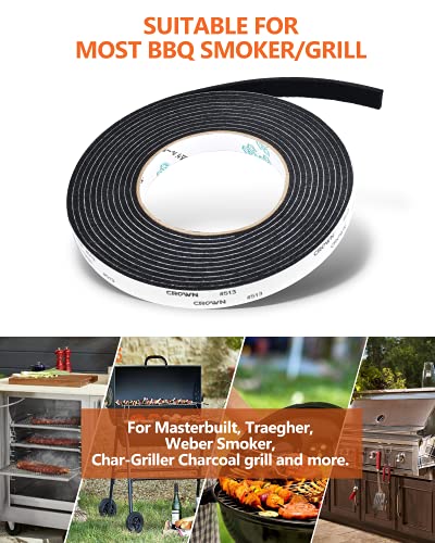 BAIPOK 1/2" x 1/8" High Temp Nomex BBQ Gasket Smoker Seal Self Stick Grill Tape 15 ft High Heat Smoker Gasket for Better Temp Control, Will Not Melt