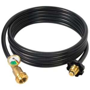 gaspro 12 ft propane extension hose with gauge for 100lb propane tank, also for rv, gas grill, heater and other propane appliances, qcc-1 to standard p.o.l.