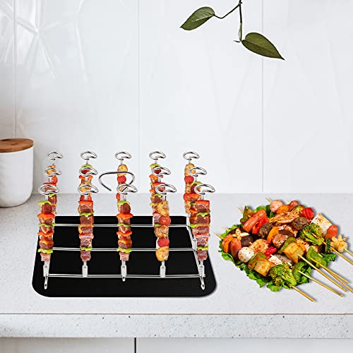 2pcs Skewer Stand Racks Compatible with Ninja Foodi Air Fryer DZ201, DZ401 - Stainless Steel Barbecue Skewers with Reusable Mats Set For Ninja Foodi Dual Basket Air Fryer, Skewer Accessory for Kabobs