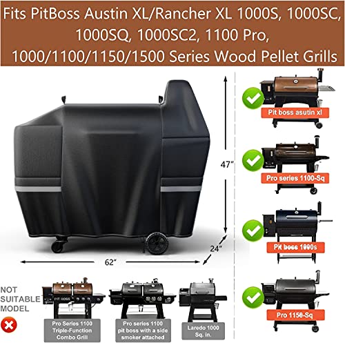 QuliMetal Grill Cover for Pit Boss Austin XL/Rancher XL 1000S, 1000SC, 1000SQ, 1000SC2, 1100 Pro, 1000/1100/1150/1500 Series, Z Grill 1000 Series Wood Pellet Grills, Heavy Duty, 600D, Black