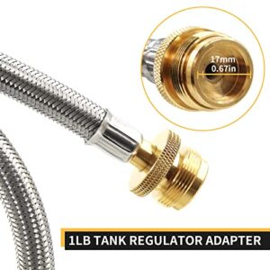MENSI Upgrade 5 Feet 2 Way Y Splitter CGA Propane Tank Converter Adapter Braided Stainless Hose Assembly Replacement for QCC1 / Type1 20lbs Gas Tank for Camping Grill Stove
