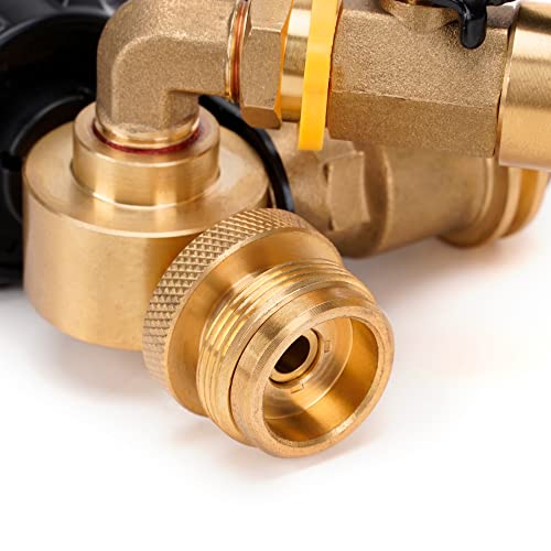 Stanbroil Propane Brass Tee with with 4 Ports, a Male Type 1 and a QCC1 Connection, a Quick-Disconnect and a Disposable Cylinder Port for Motorhome Tank RV Camping